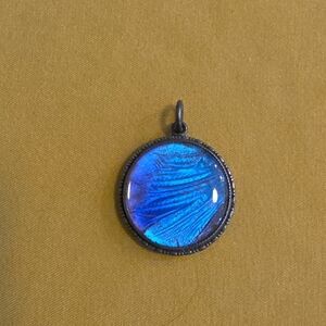 Early 20th Century Sterling Silver Blue Morpho Butterfly Wing Pendant